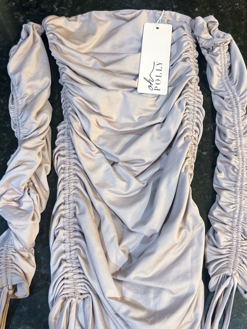 NWT Oh Polly Ruched Satin Midi Dress in Light Blush